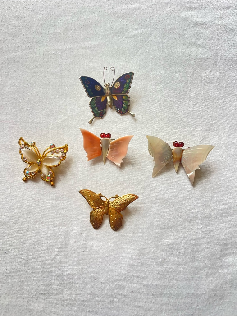 Lot of 5 Vintage-Inspired Butterfly Brooch - Multicolor & Gold